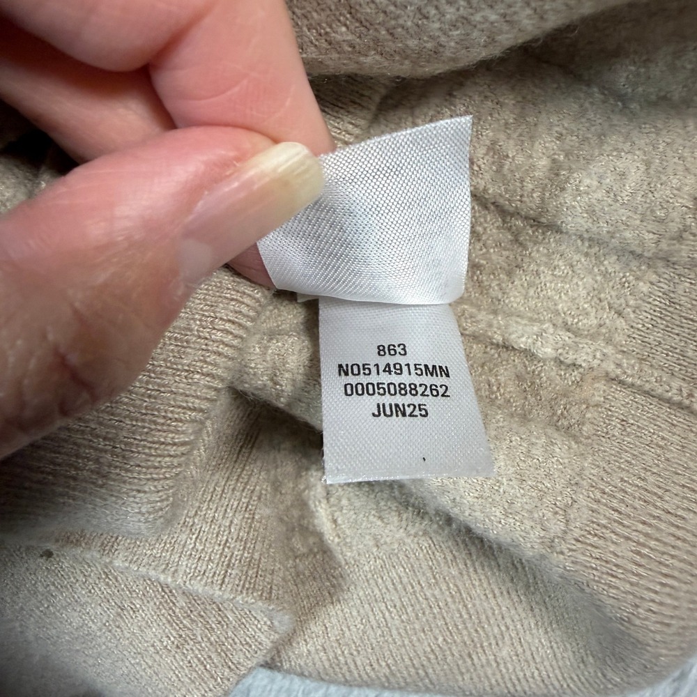 Nordstrom Polo Top Womens Medium Beige Merino Wool Silk Blend Ribbed Casual - Picture 6 of 9